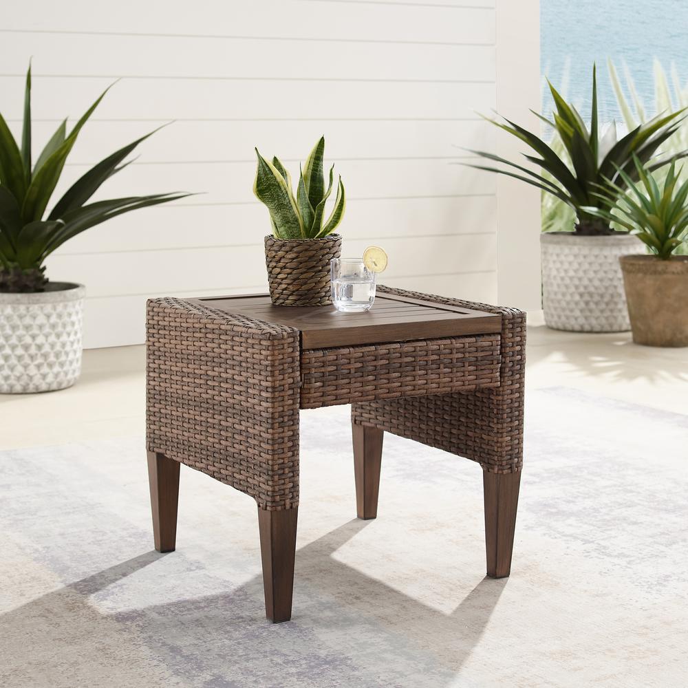 Capella Outdoor Wicker Side Table Brown. Picture 3
