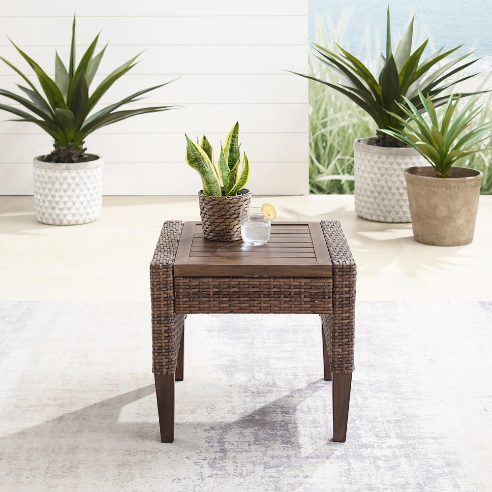 Capella Outdoor Wicker Side Table Brown. Picture 5