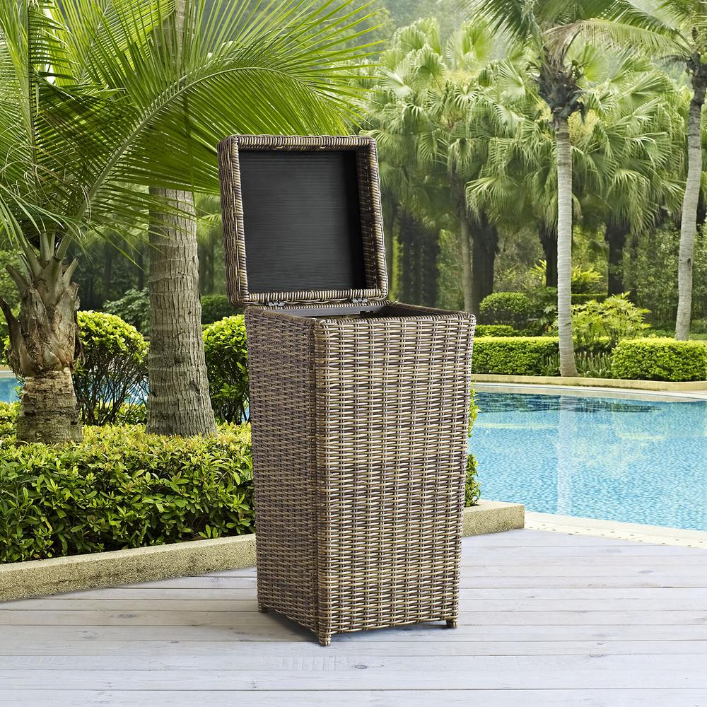 Bradenton Outdoor Wicker Trash Can Weathered Brown. Picture 4