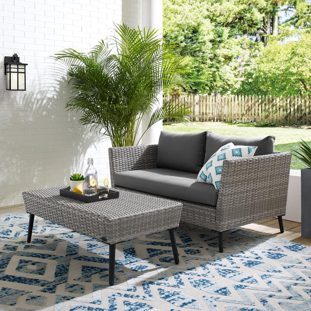 Richland 2Pc Outdoor Wicker Conversation Set Charcoal/Gray - Loveseat & Coffee Table. Picture 2