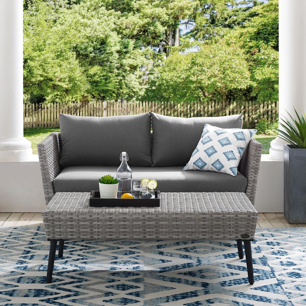 Richland 2Pc Outdoor Wicker Conversation Set Charcoal/Gray - Loveseat & Coffee Table. Picture 3