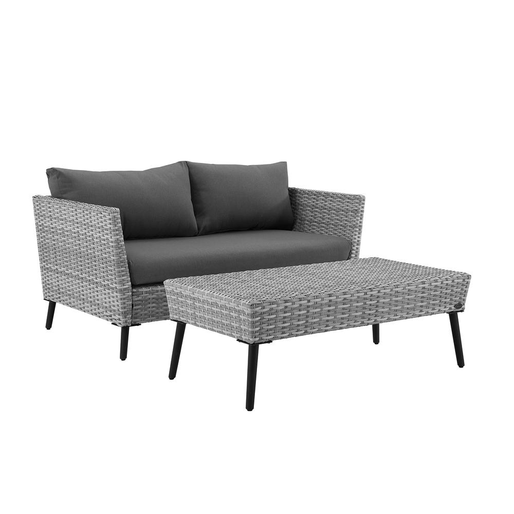 Richland 2Pc Outdoor Wicker Conversation Set Charcoal/Gray - Loveseat & Coffee Table. Picture 4