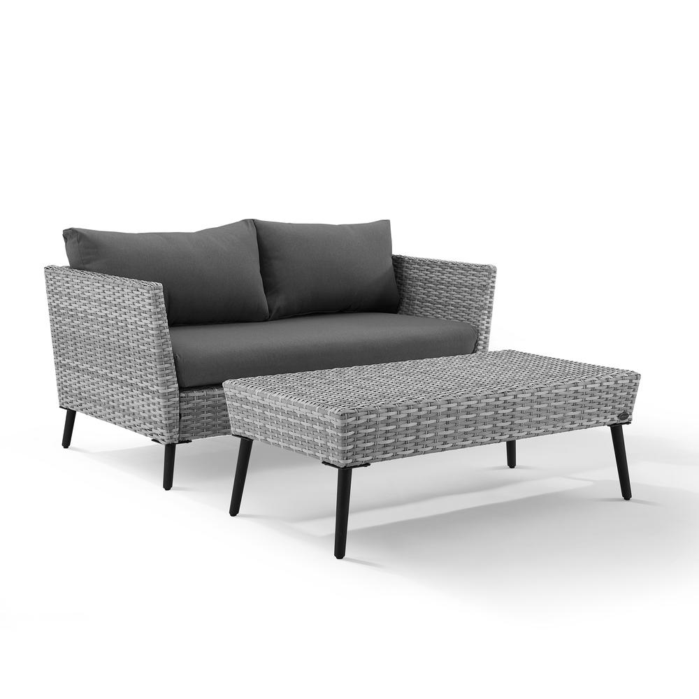 Richland 2Pc Outdoor Wicker Conversation Set Charcoal/Gray - Loveseat & Coffee Table. Picture 1
