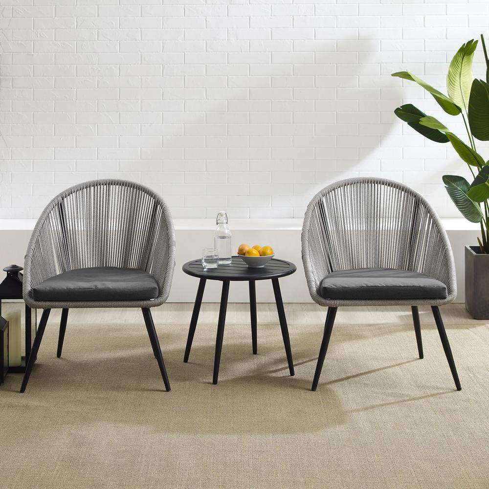 Aspen 3Pc Outdoor Rope Chair Set Gray/Matte Black - Side Table & 2 Chairs. Picture 2