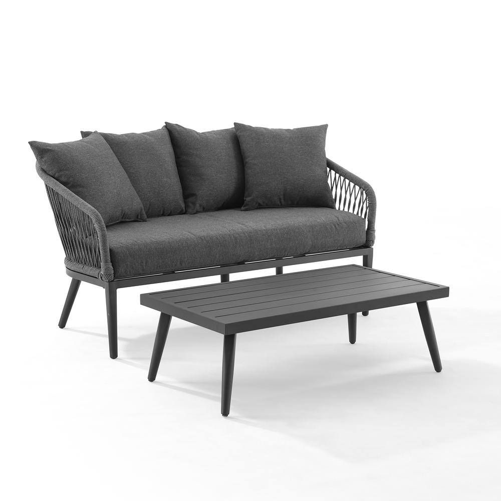 Dover 2Pc Outdoor Rope Conversation Set Charcoal/Matte Black - Loveseat & Coffee Table. Picture 1