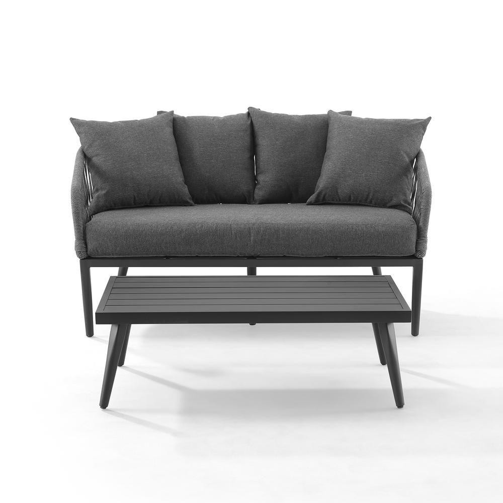 Dover 2Pc Outdoor Rope Conversation Set Charcoal/Matte Black - Loveseat & Coffee Table. Picture 2