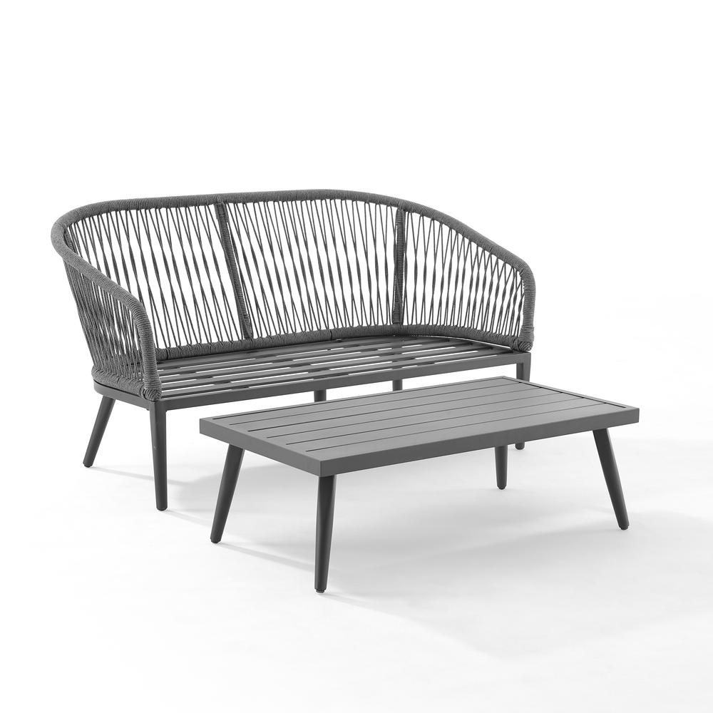 Dover 2Pc Outdoor Rope Conversation Set Charcoal/Matte Black - Loveseat & Coffee Table. Picture 5