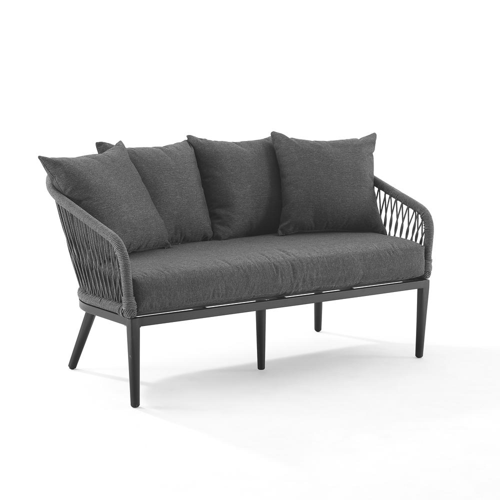 Dover 2Pc Outdoor Rope Conversation Set Charcoal/Matte Black - Loveseat & Coffee Table. Picture 12