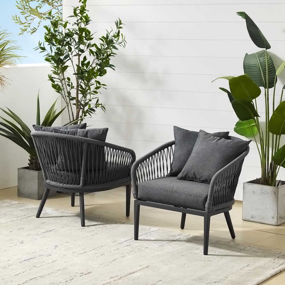 Dover 2Pc Indoor/Outdoor Rope Armchair Set Charcoal/Matte Black - 2 Armchairs. Picture 11