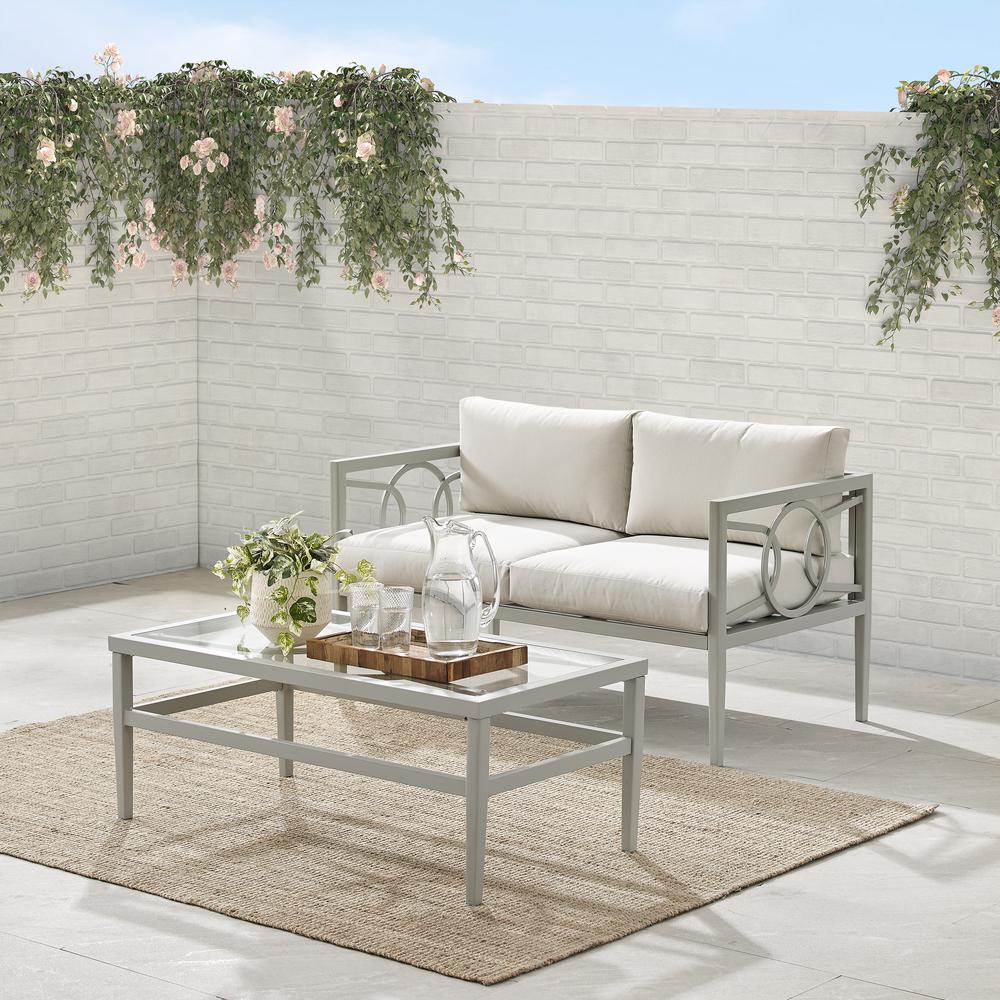 Ashford 2Pc Outdoor Metal Conversation Set Creme/Gray - Loveseat & Coffee Table. Picture 9