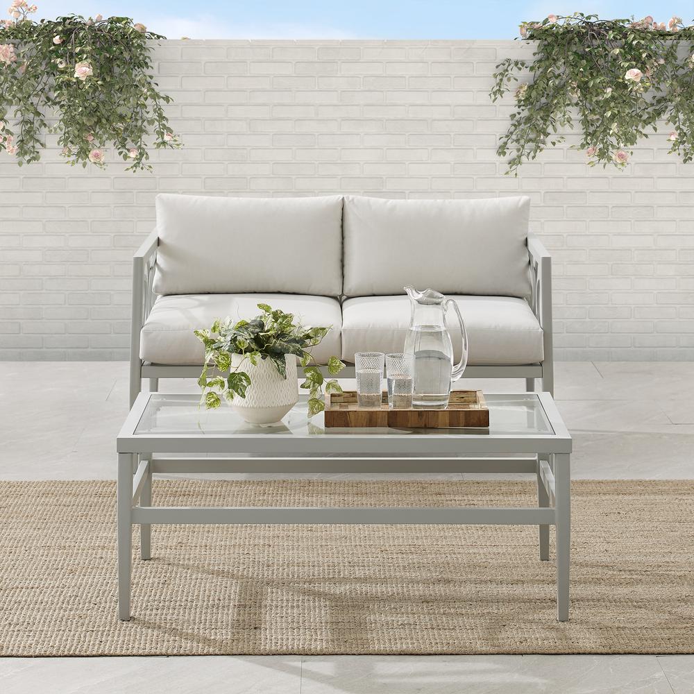 Ashford 2Pc Outdoor Metal Conversation Set Creme/Gray - Loveseat & Coffee Table. Picture 2