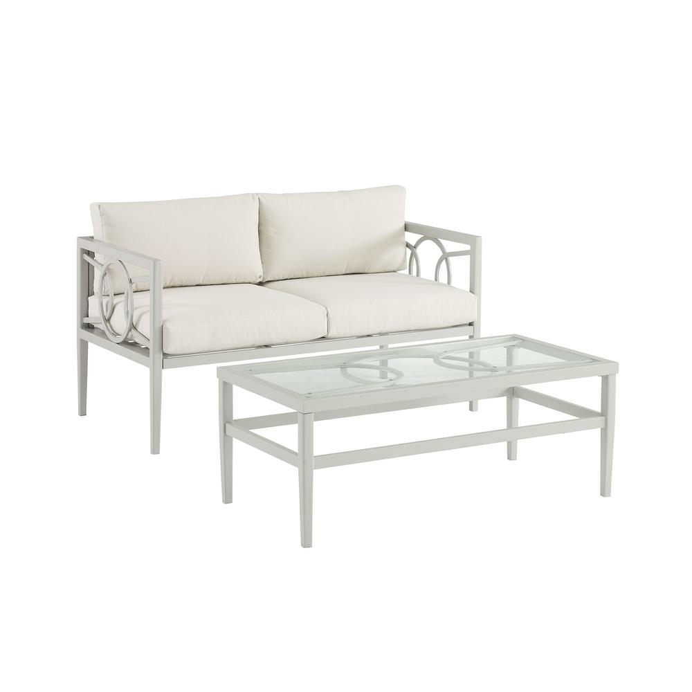 Ashford 2Pc Outdoor Metal Conversation Set Creme/Gray - Loveseat & Coffee Table. Picture 15