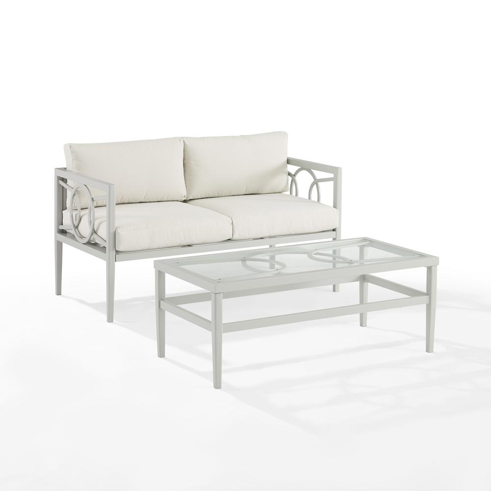 Ashford 2Pc Outdoor Metal Conversation Set Creme/Gray - Loveseat & Coffee Table. Picture 6
