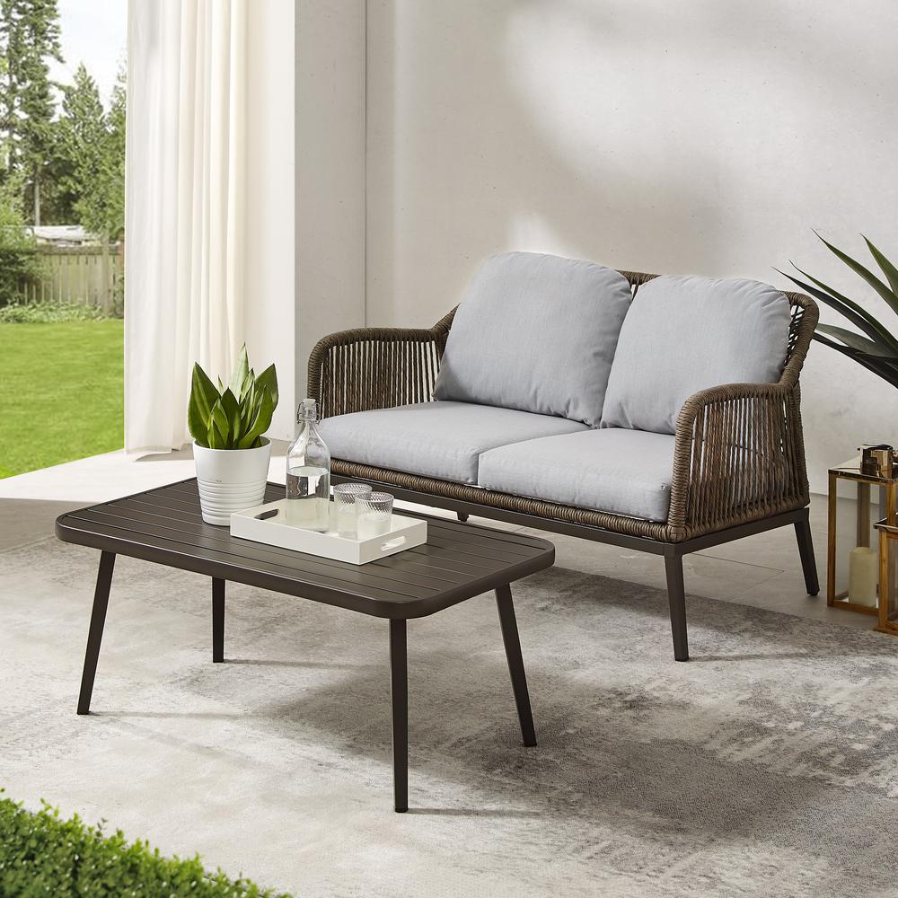 Haven 2Pc Outdoor Wicker Conversation Set Light Gray/Light Brown - Loveseat & Coffee Table. Picture 1