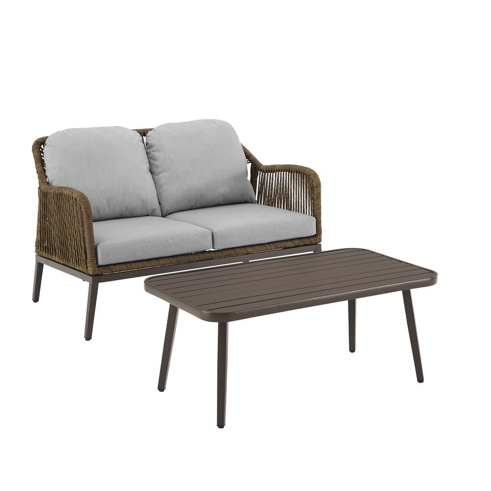Haven 2Pc Outdoor Wicker Conversation Set Light Gray/Light Brown - Loveseat & Coffee Table. Picture 3