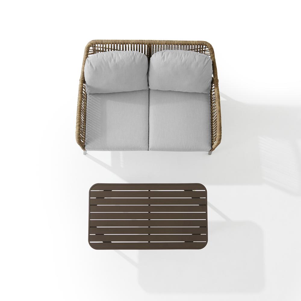 Haven 2Pc Outdoor Wicker Conversation Set Light Gray/Light Brown - Loveseat & Coffee Table. Picture 13