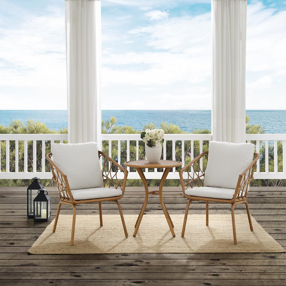 Juniper 3Pc Indoor/Outdoor Wicker Bistro Set Creme/Natural - Bistro Table & 2 Dining Chairs. Picture 2