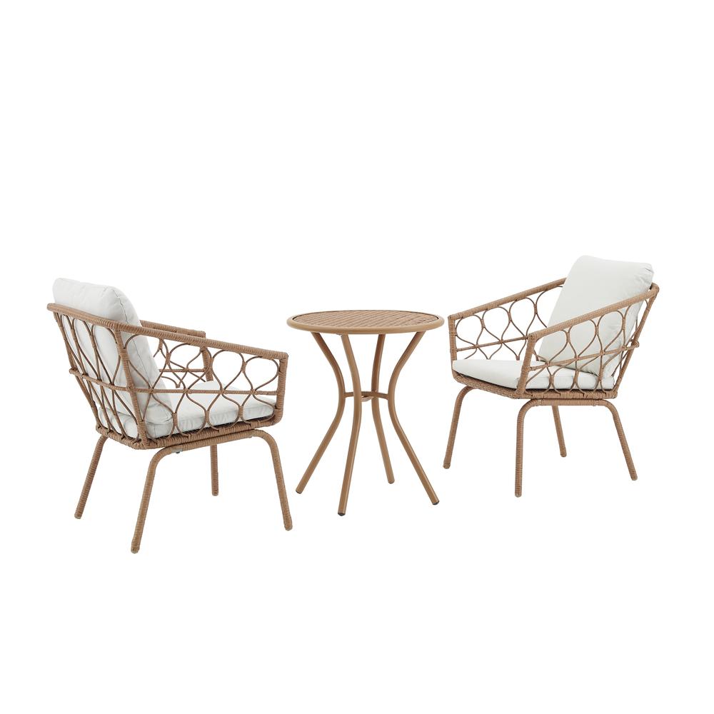 Juniper 3Pc Indoor/Outdoor Wicker Bistro Set Creme/Natural - Bistro Table & 2 Dining Chairs. Picture 13