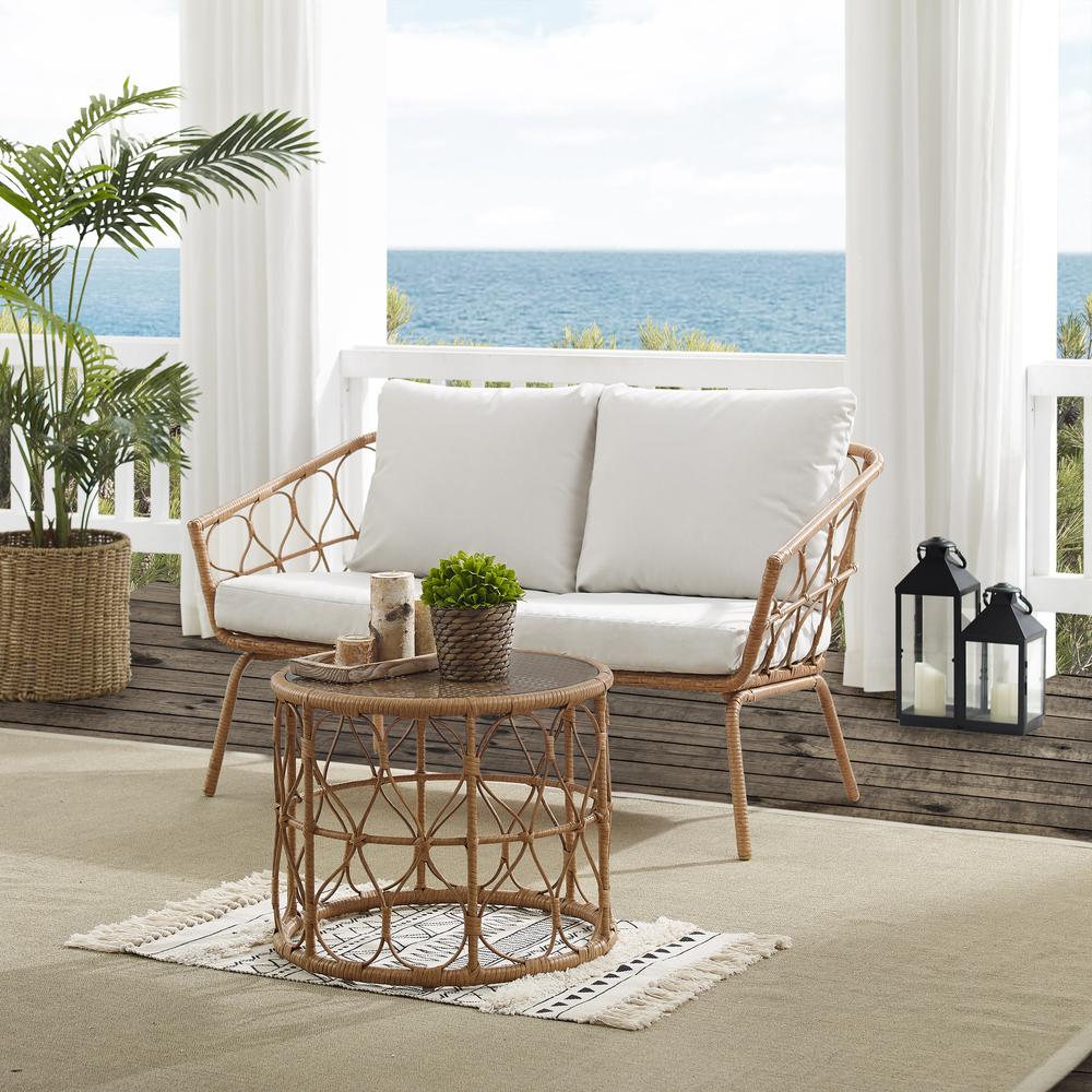 Juniper 2Pc Outdoor Wicker Conversation Set Creme/Natural - Loveseat & Coffee Table. Picture 1