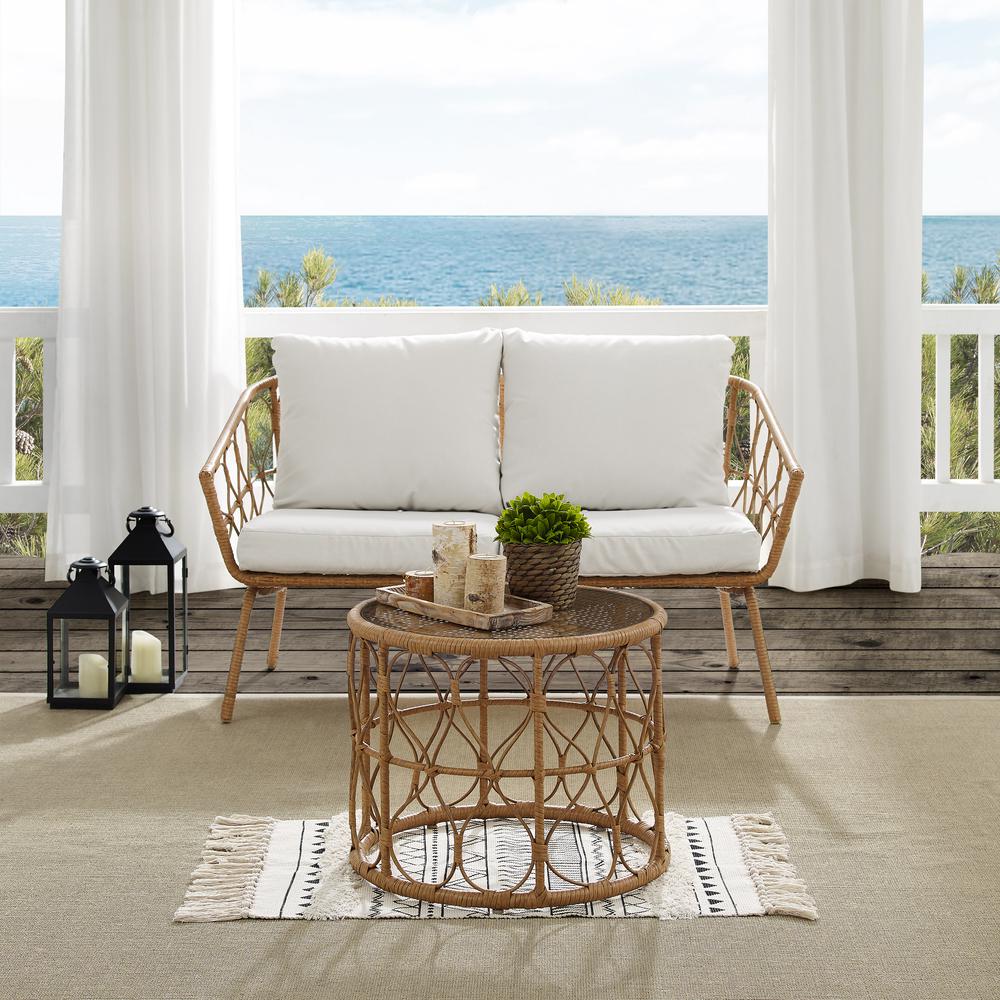Juniper 2Pc Outdoor Wicker Conversation Set Creme/Natural - Loveseat & Coffee Table. Picture 2