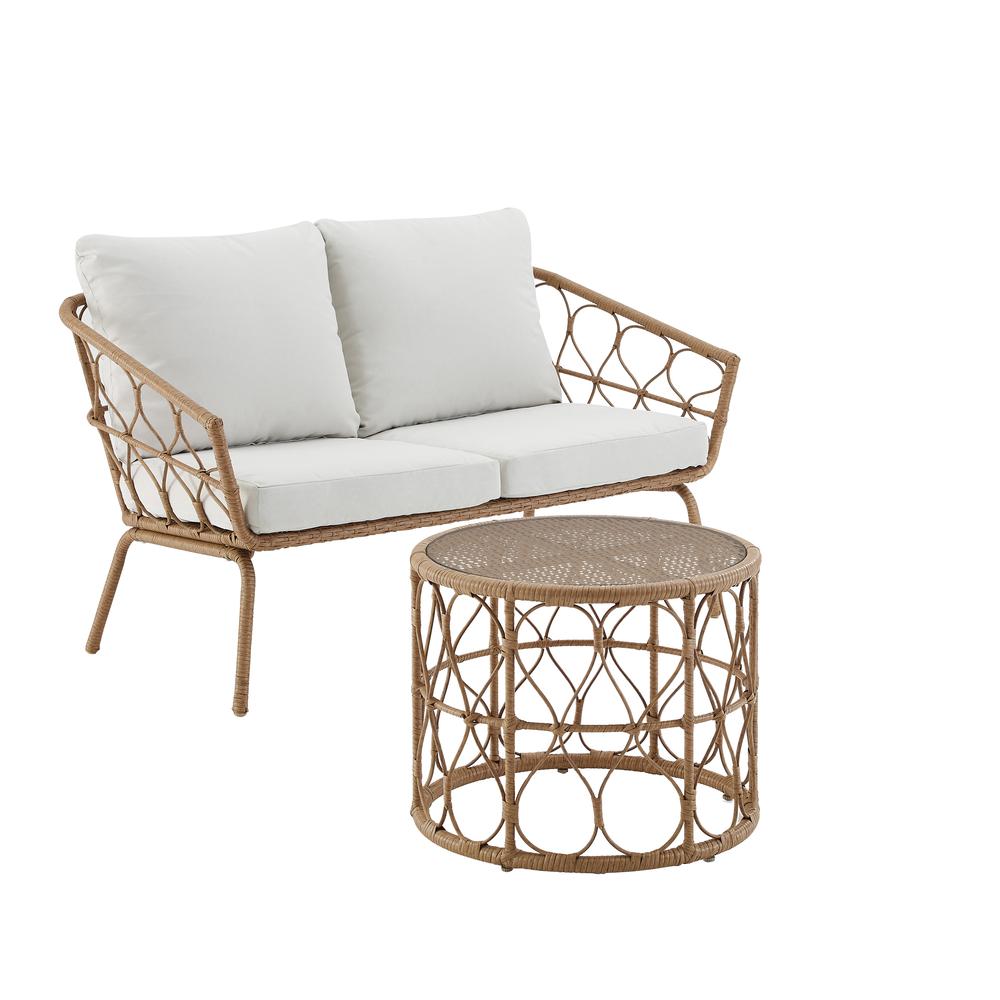 Juniper 2Pc Outdoor Wicker Conversation Set Creme/Natural - Loveseat & Coffee Table. Picture 13