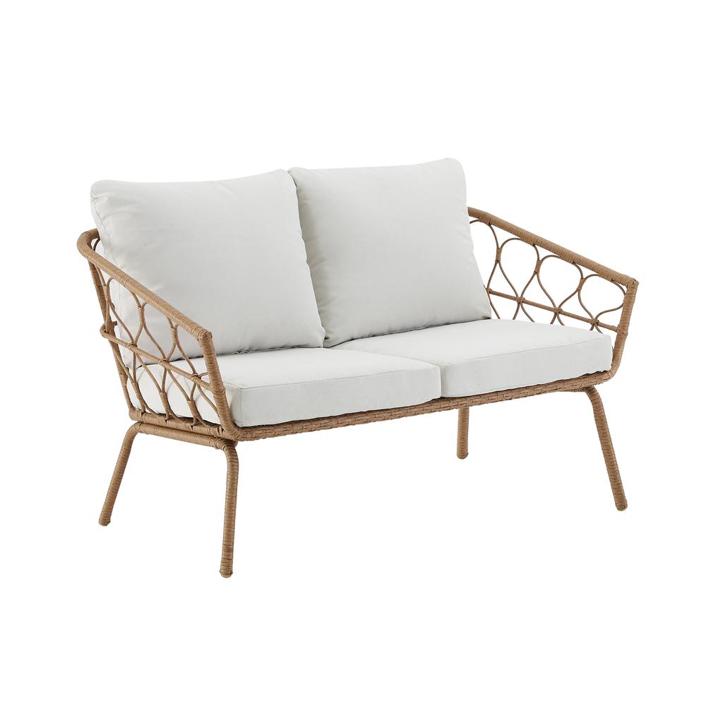 Juniper 2Pc Outdoor Wicker Conversation Set Creme/Natural - Loveseat & Coffee Table. Picture 14