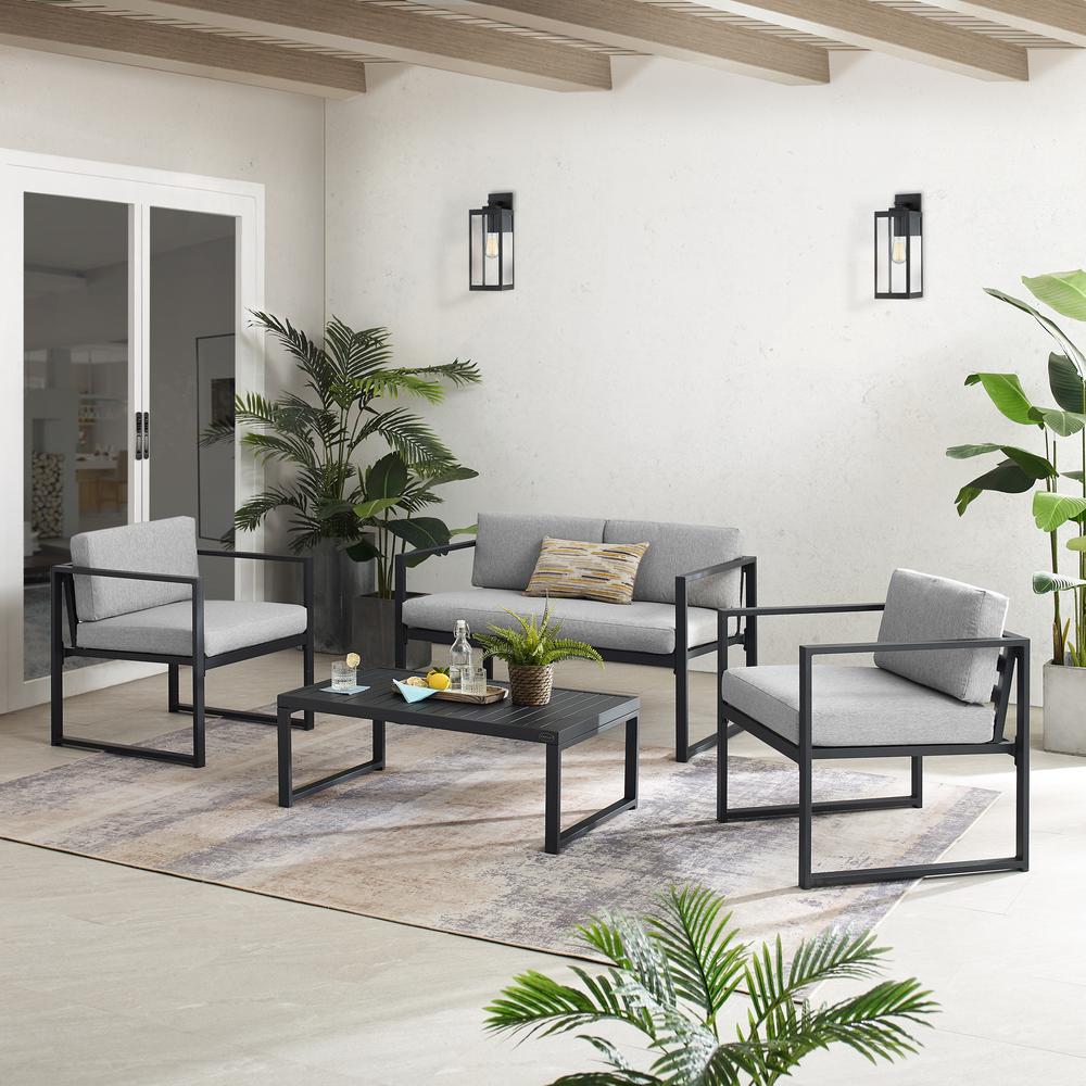 Hamilton 4Pc Outdoor Metal Conversation Set Gray/Matte Black - Loveseat, Coffee Table, & 2 Chairs. Picture 13