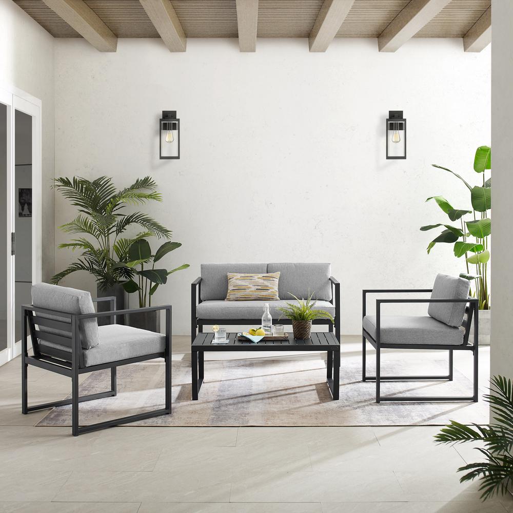 Hamilton 4Pc Outdoor Metal Conversation Set Gray/Matte Black - Loveseat, Coffee Table, & 2 Chairs. Picture 14