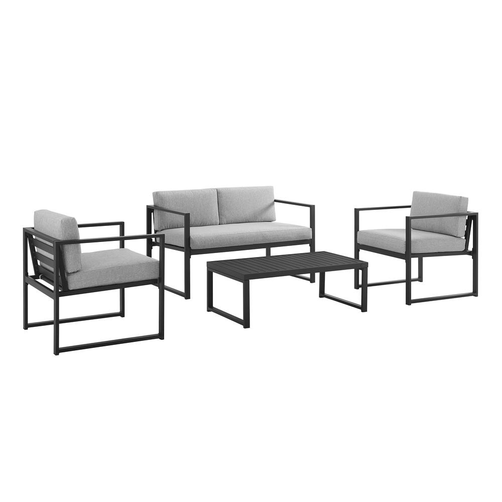 Hamilton 4Pc Outdoor Metal Conversation Set Gray/Matte Black - Loveseat, Coffee Table, & 2 Chairs. Picture 1