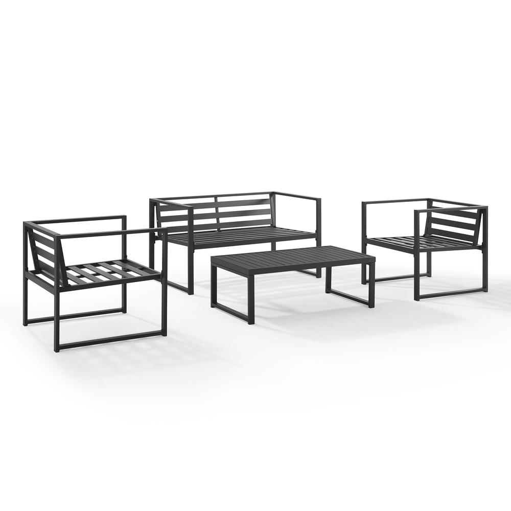 Hamilton 4Pc Outdoor Metal Conversation Set Gray/Matte Black - Loveseat, Coffee Table, & 2 Chairs. Picture 3