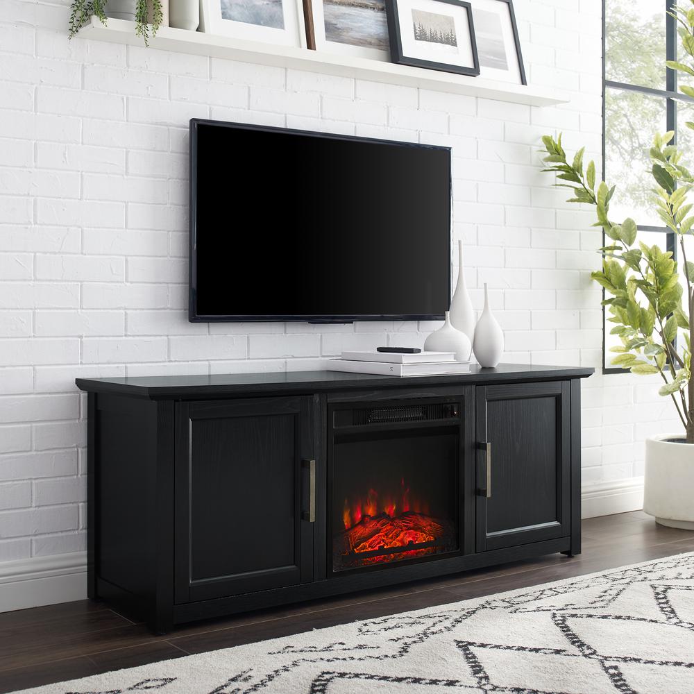 Camden 58" Low Profile Tv Stand W/Fireplace Black. Picture 1