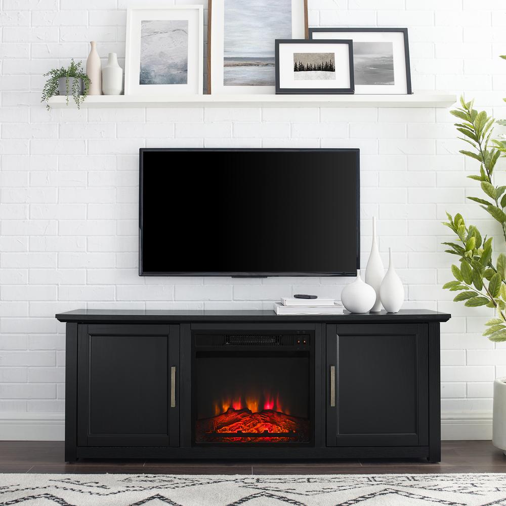 Camden 58" Low Profile Tv Stand W/Fireplace Black. Picture 2