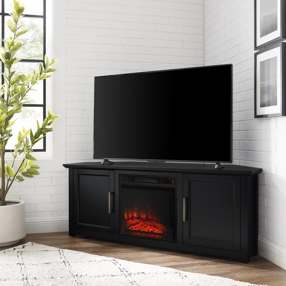 Camden 58" Corner Tv Stand W/Fireplace Black. Picture 1