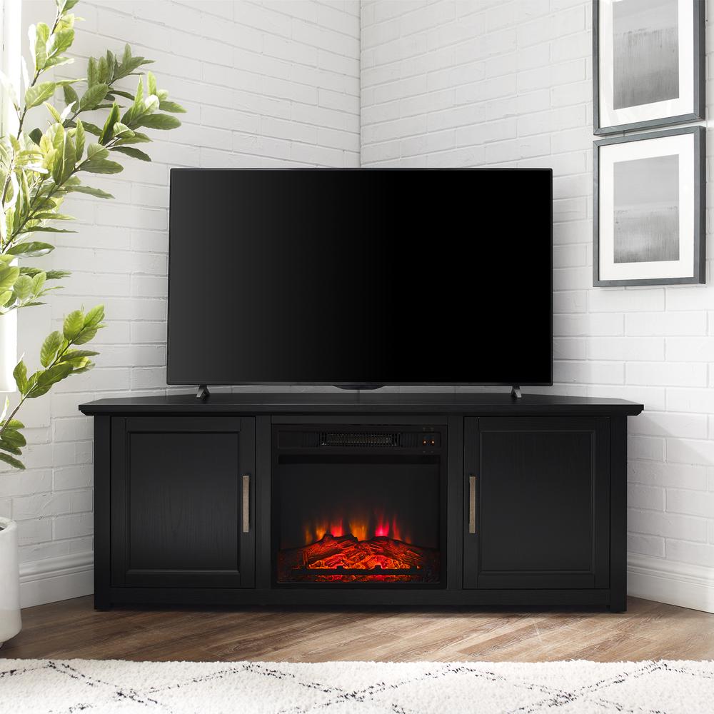 Camden 58" Corner Tv Stand W/Fireplace Black. Picture 2
