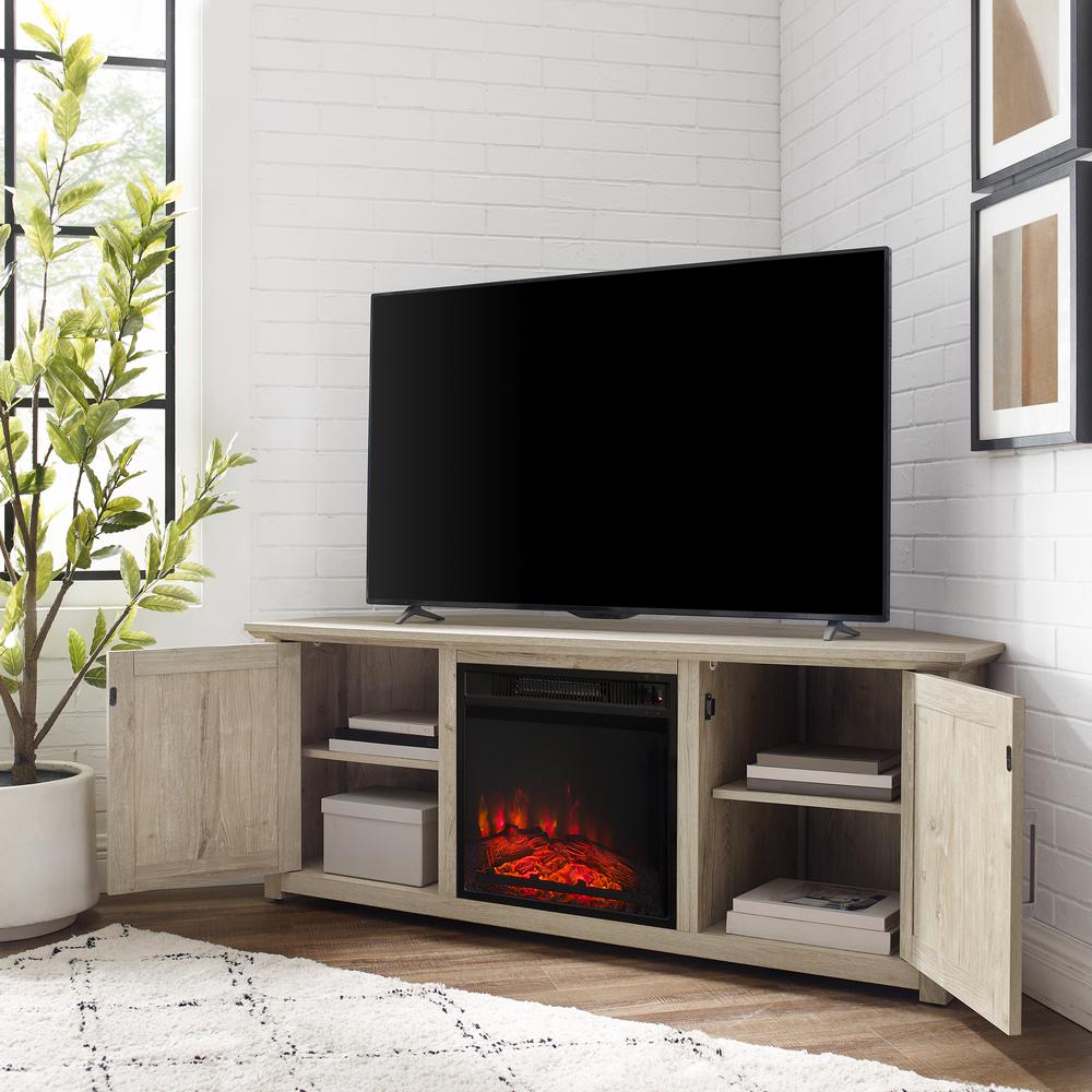 Camden 58" Corner Tv Stand W/Fireplace Frosted Oak. Picture 4