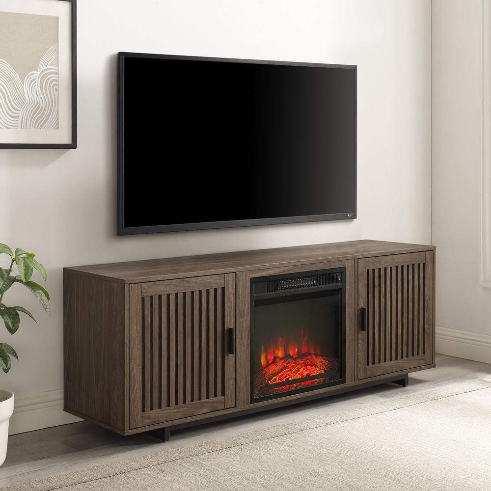 Silas 58" Low Profile Tv Stand W/Fireplace Walnut. Picture 7