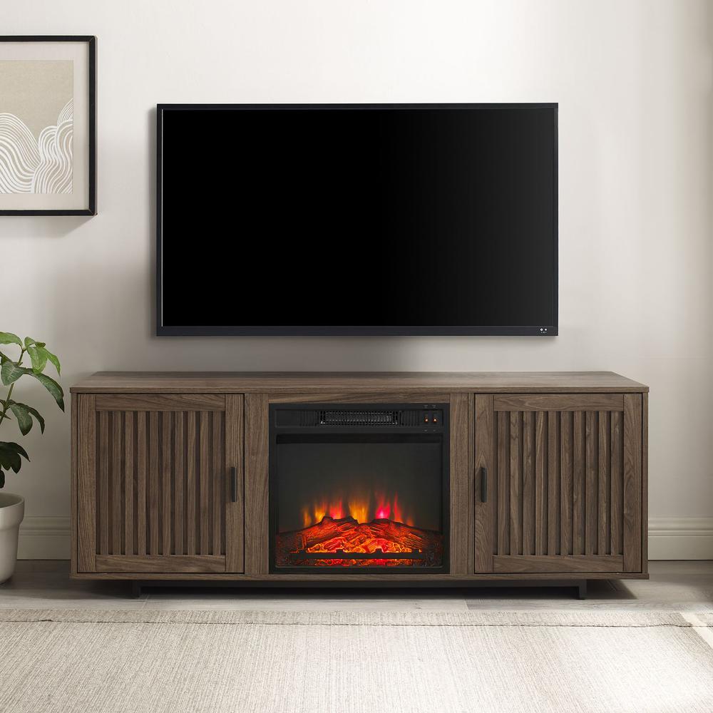 Silas 58" Low Profile Tv Stand W/Fireplace Walnut. Picture 8