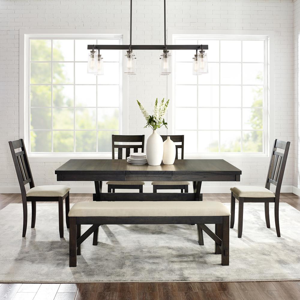 Hayden 6Pc Dining Set Slate - Table, Bench & 4 Slat Back Chairs. Picture 2