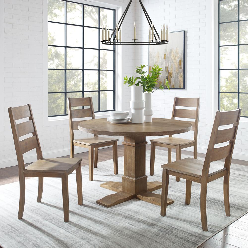 Joanna 5Pc Round Dining Set Rustic Brown - Round Table & 4 Ladder Back Chairs. Picture 1