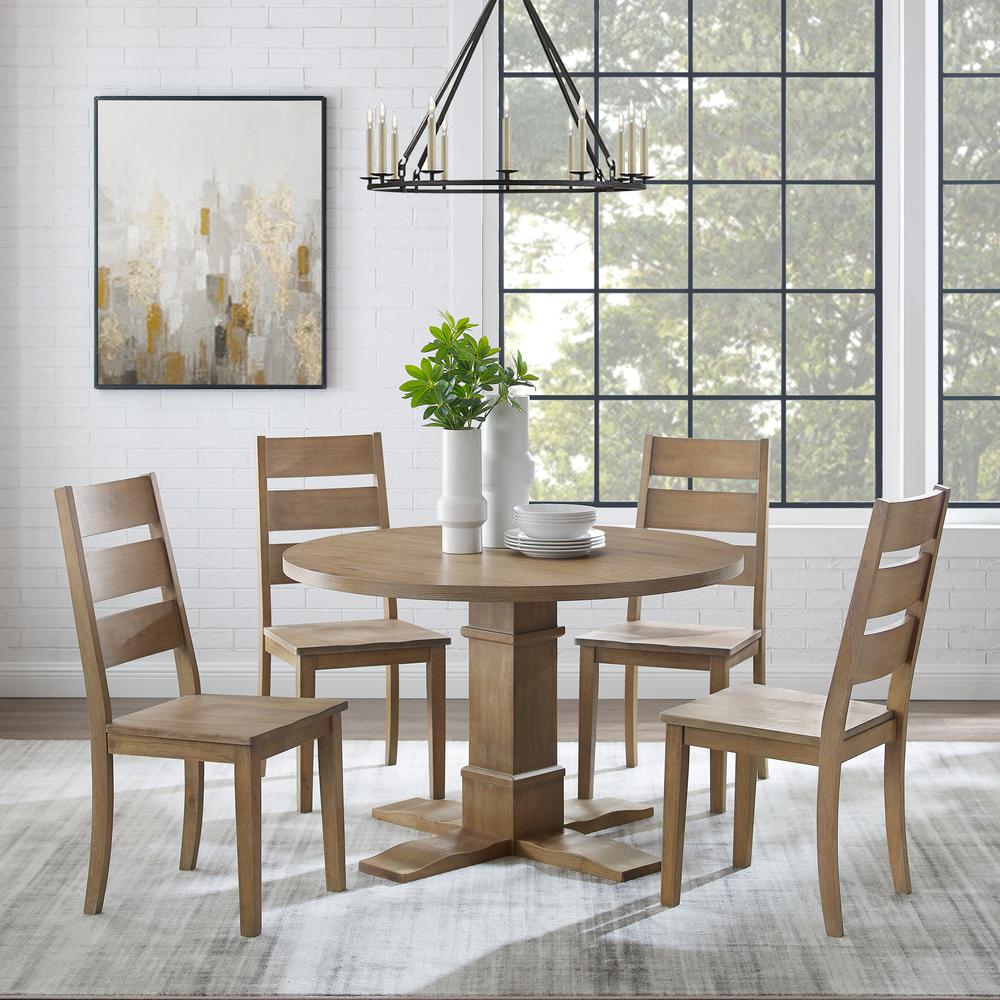 Joanna 5Pc Round Dining Set Rustic Brown - Round Table & 4 Ladder Back Chairs. Picture 2