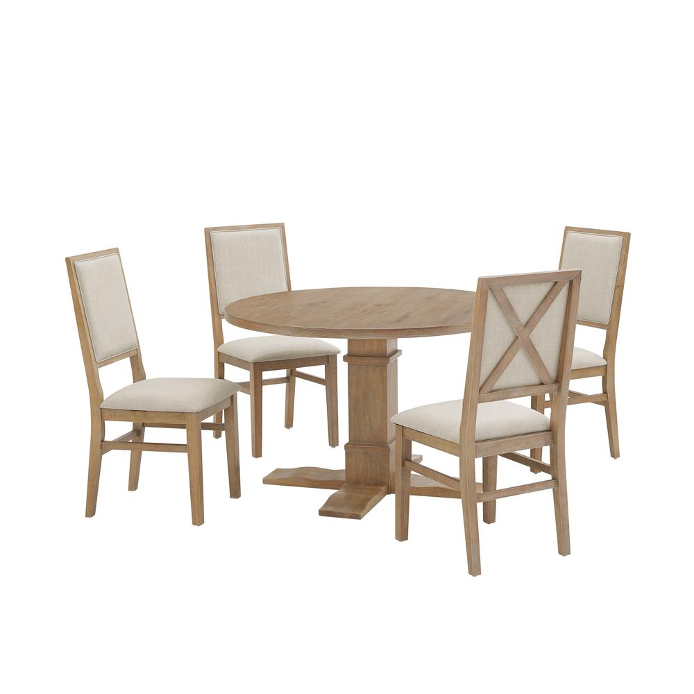 Joanna 5Pc Round Dining Set Rustic Brown /Creme - Round Table & 4 Upholstered Back Chairs. Picture 3