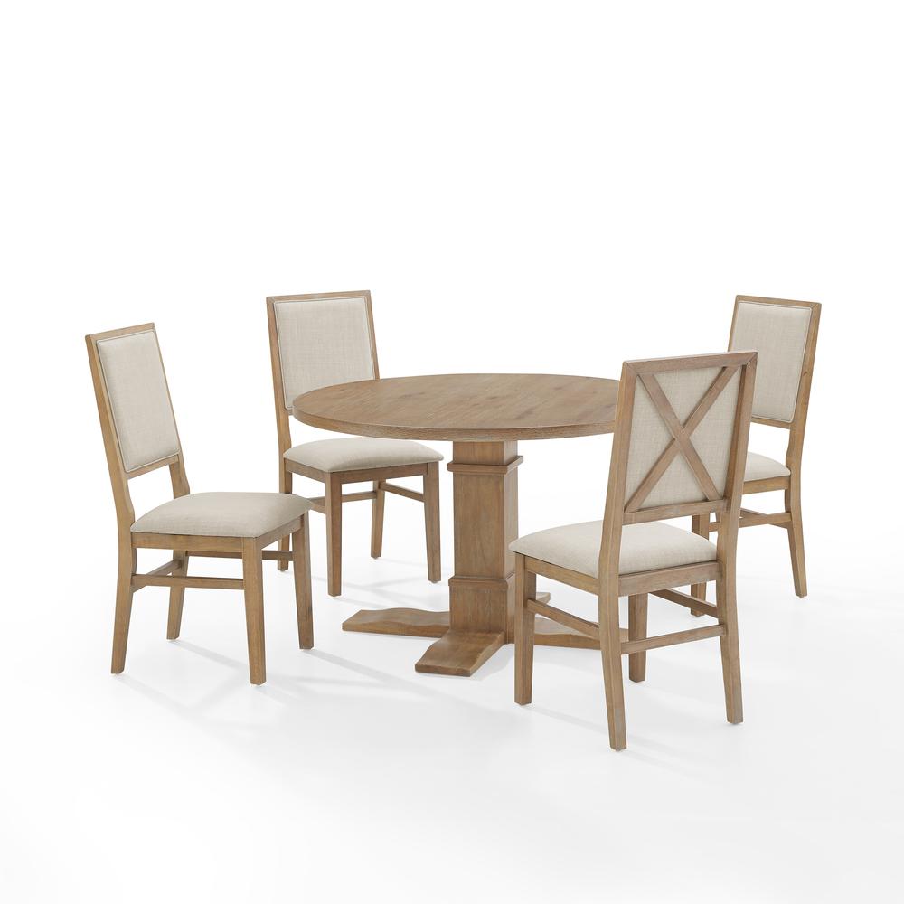 Joanna 5Pc Round Dining Set Rustic Brown /Creme - Round Table & 4 Upholstered Back Chairs. Picture 6