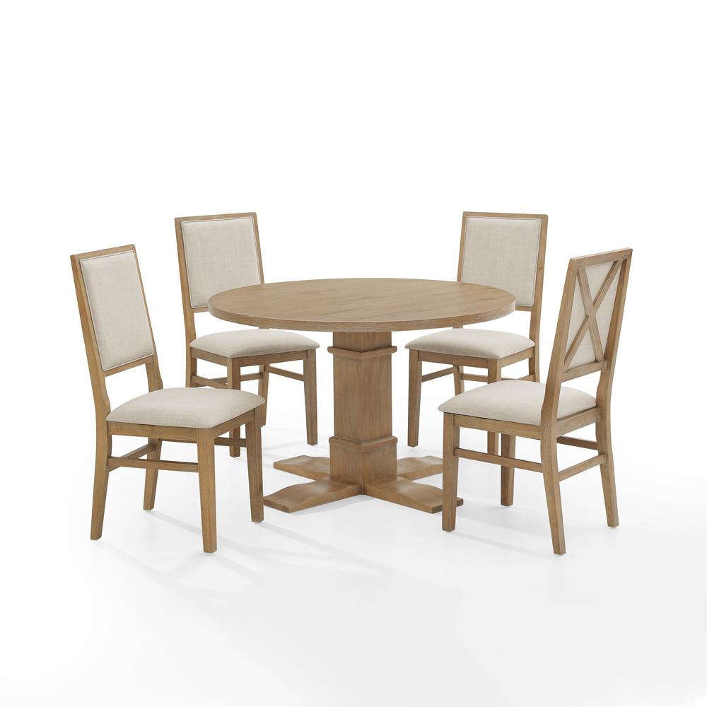 Joanna 5Pc Round Dining Set Rustic Brown /Creme - Round Table & 4 Upholstered Back Chairs. Picture 7