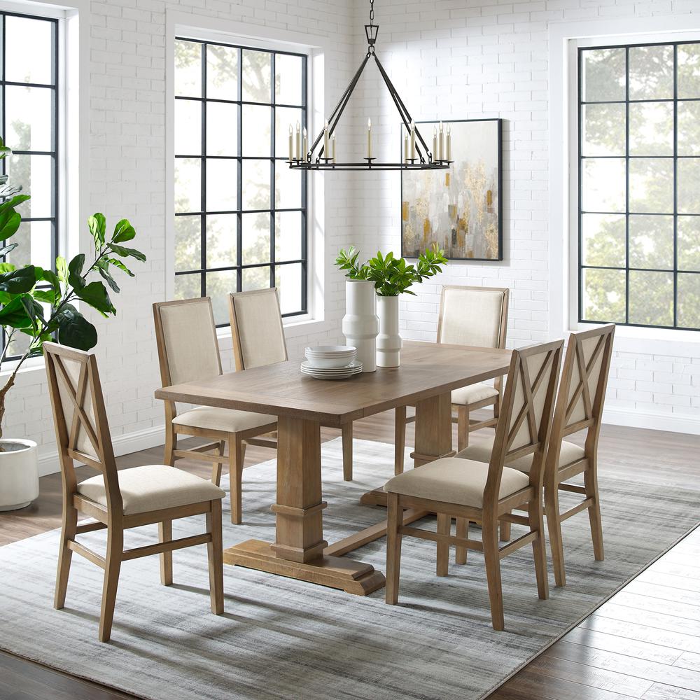 Joanna 7Pc Dining Set Rustic Brown /Creme - Table & 6 Upholstered Back Chairs. Picture 2
