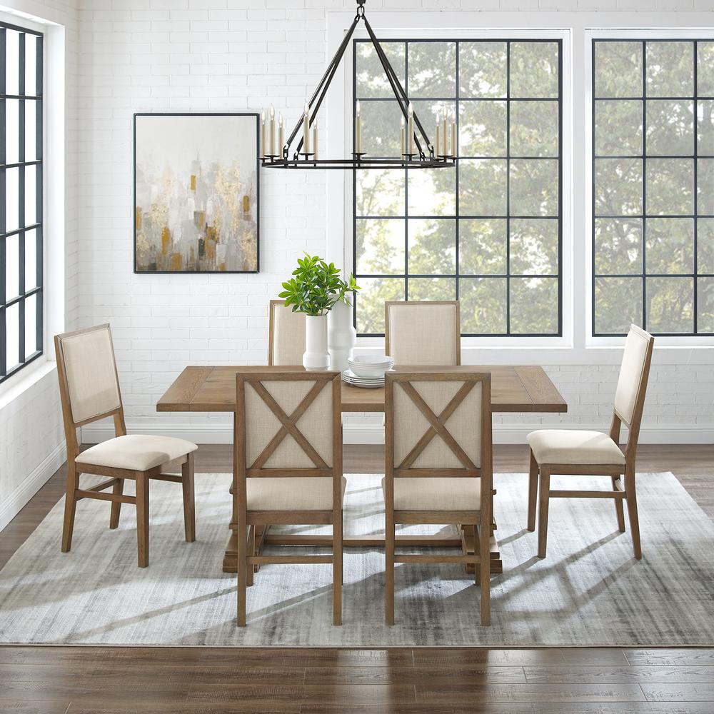 Joanna 7Pc Dining Set Rustic Brown /Creme - Table & 6 Upholstered Back Chairs. Picture 3