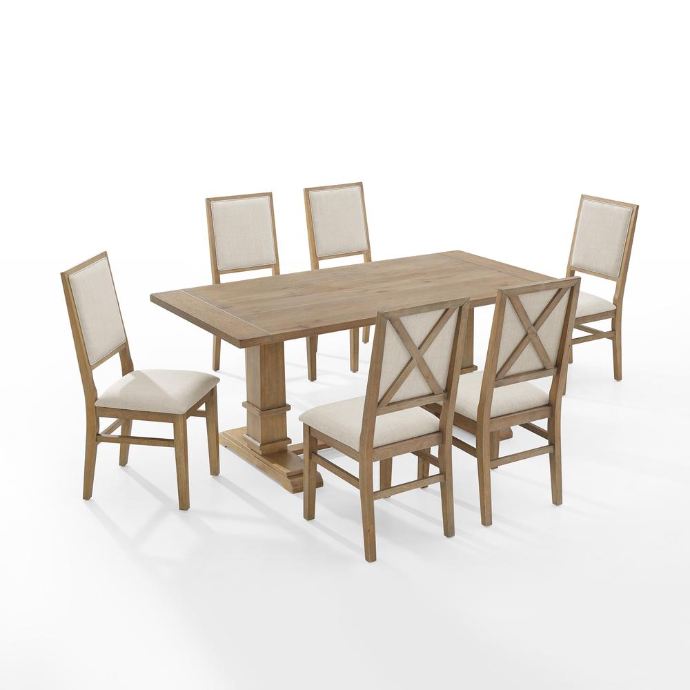 Joanna 7Pc Dining Set Rustic Brown /Creme - Table & 6 Upholstered Back Chairs. Picture 1