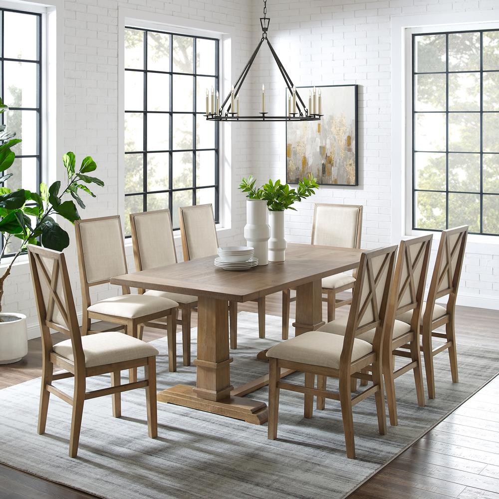 Joanna 9Pc Dining Set Rustic Brown /Creme - Table & 8 Upholstered Back Chairs. Picture 2