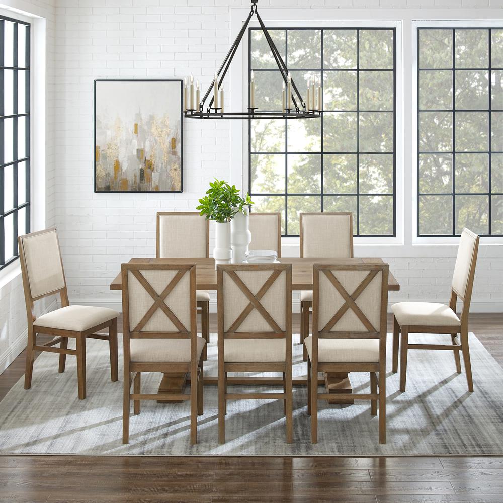 Joanna 9Pc Dining Set Rustic Brown /Creme - Table & 8 Upholstered Back Chairs. Picture 3