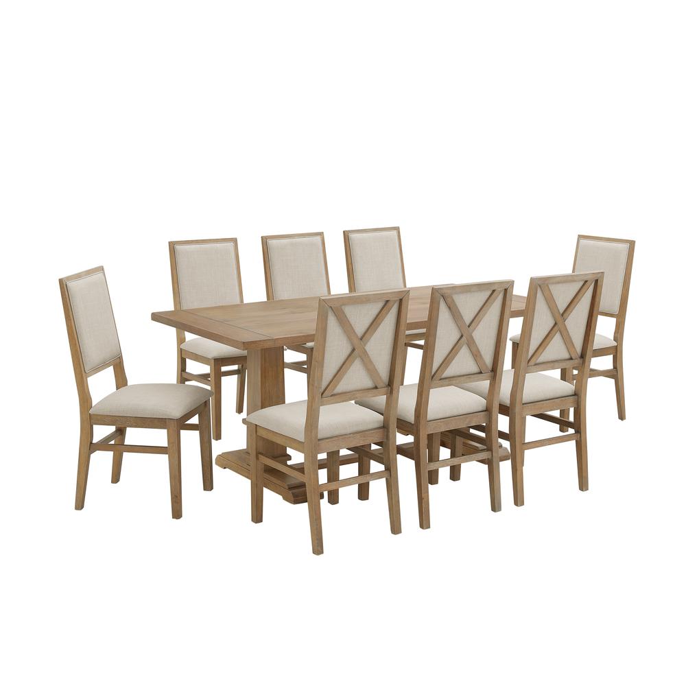 Joanna 9Pc Dining Set Rustic Brown /Creme - Table & 8 Upholstered Back Chairs. Picture 4