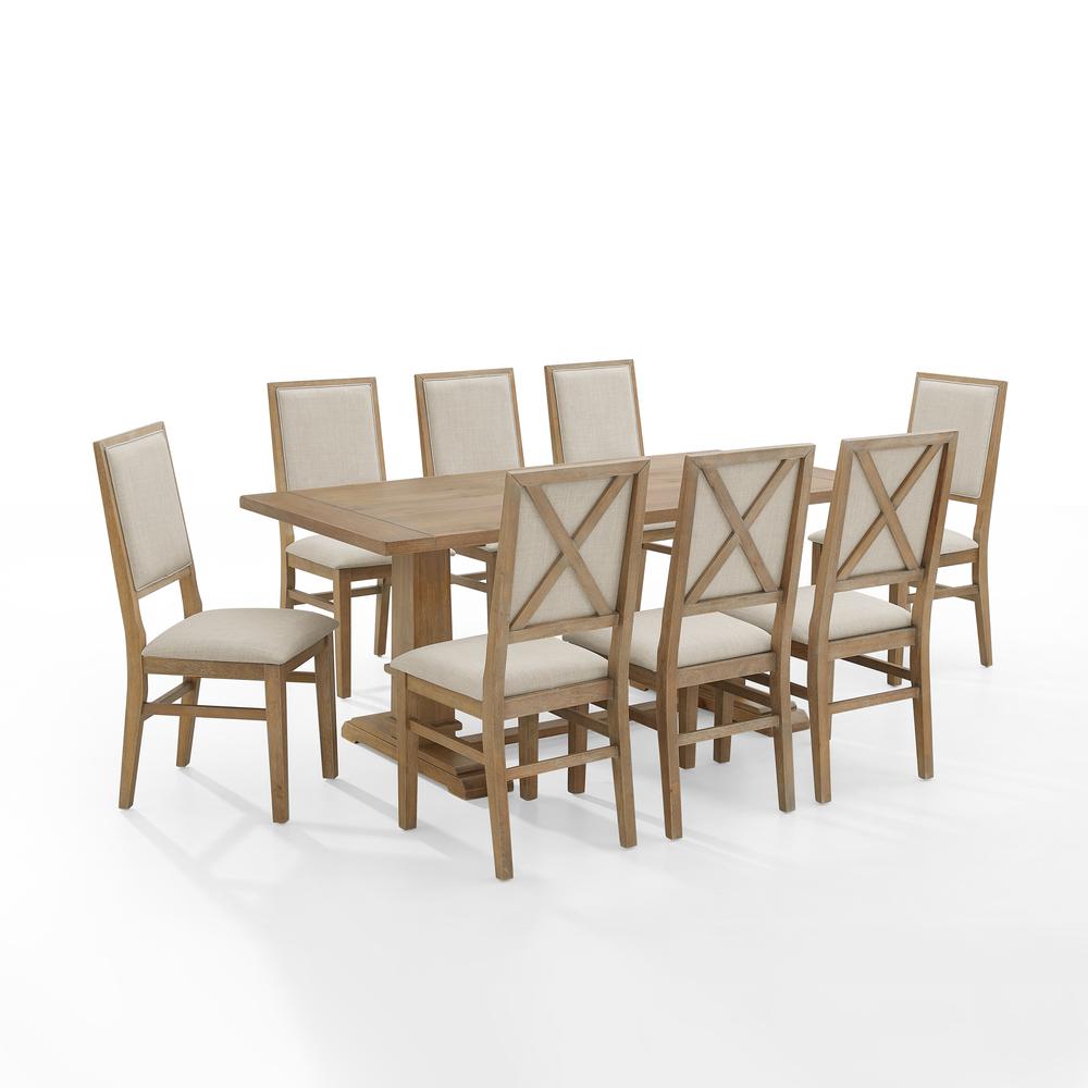 Joanna 9Pc Dining Set Rustic Brown /Creme - Table & 8 Upholstered Back Chairs. Picture 7